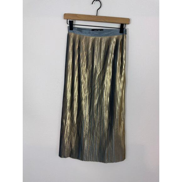 Do+Be Gold Metallic Pleated Midi Skirt Size S - Picture 1 of 6
